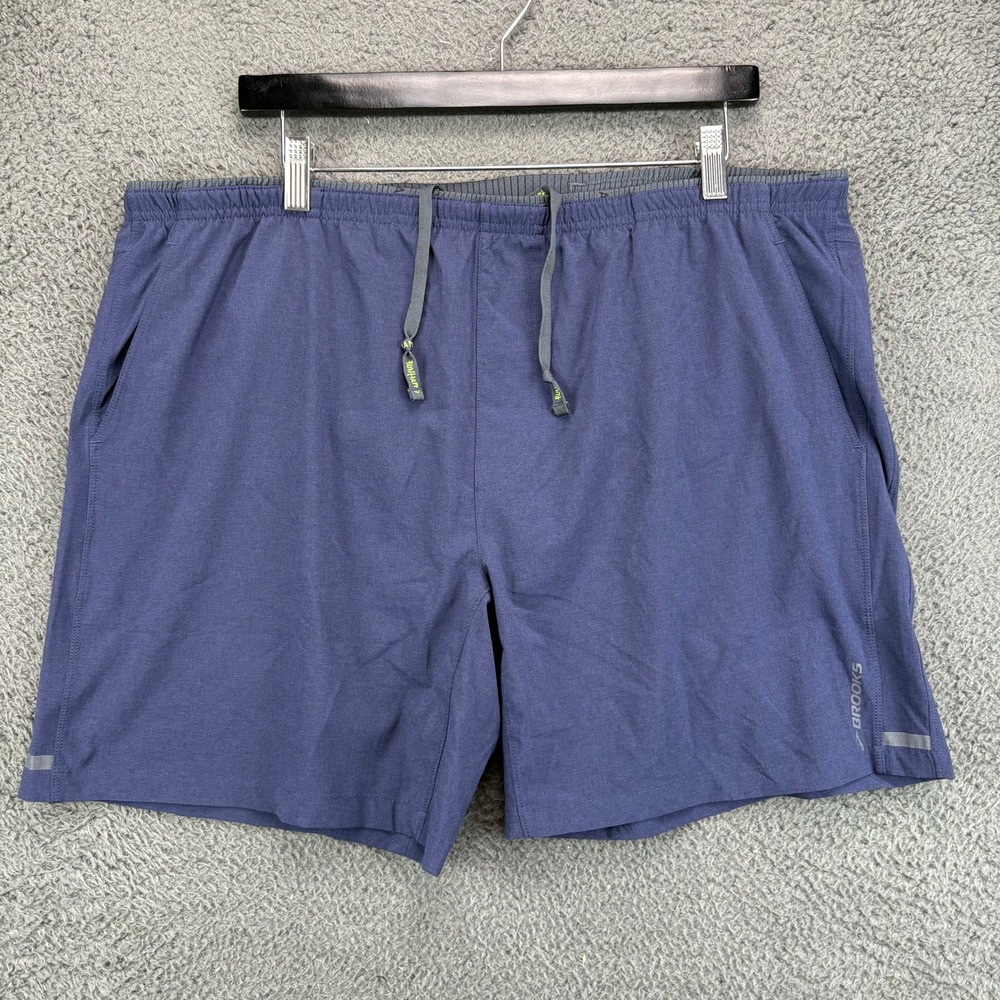 Brooks Mens XL Navy Blue DriLayer Running Shorts Athletic Gym Workout Training